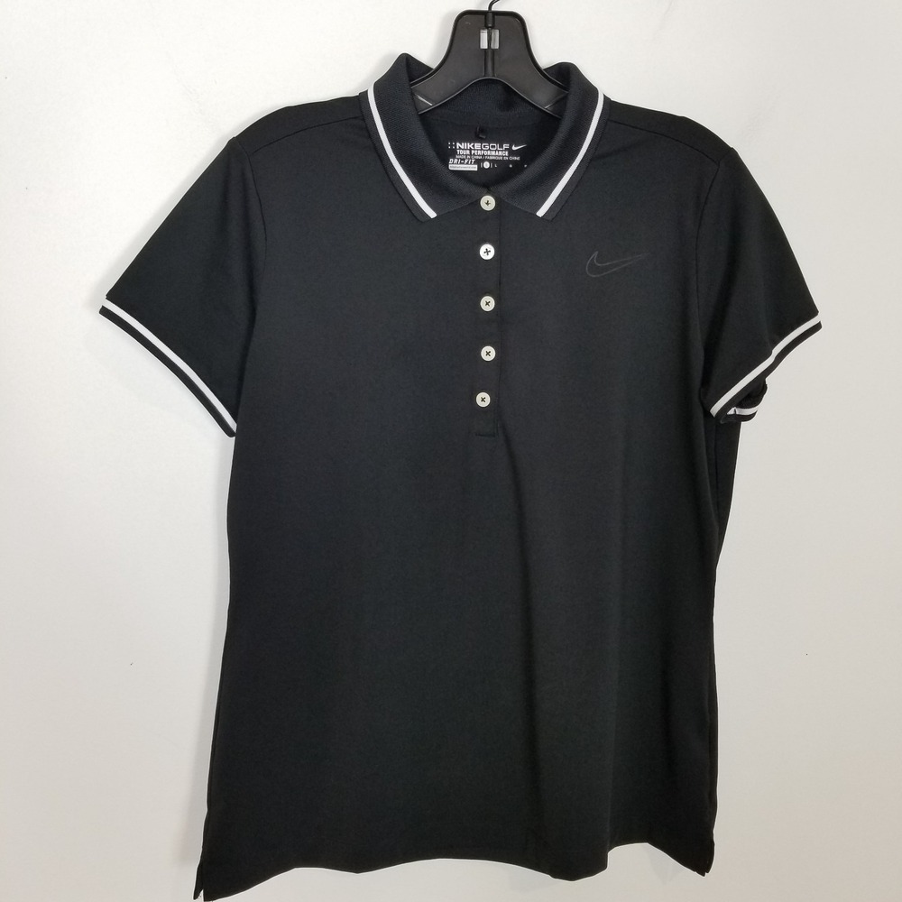 Nike Golf‎ Women's Midnight Polo Shirt Sz L Black White Trim Sport Outdoor City